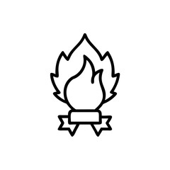 Outline flame icon with ribbon banner on fire symbol