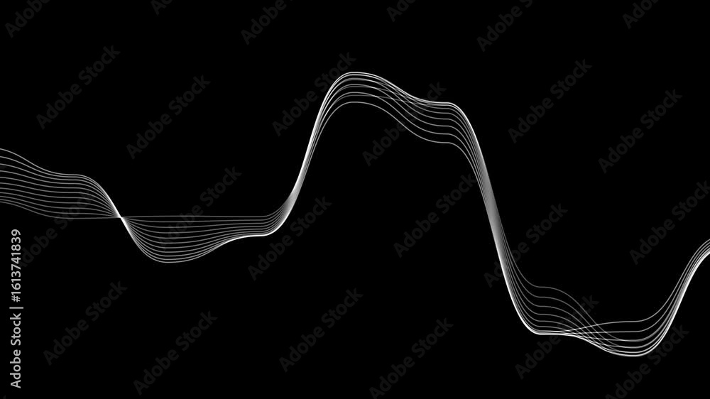 Poster dynamic white lines flowing on black background - abstract motion graphics