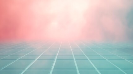 Pale Rose and Cyan Misty Grid with Retro Vaporwave Style and Light Depth