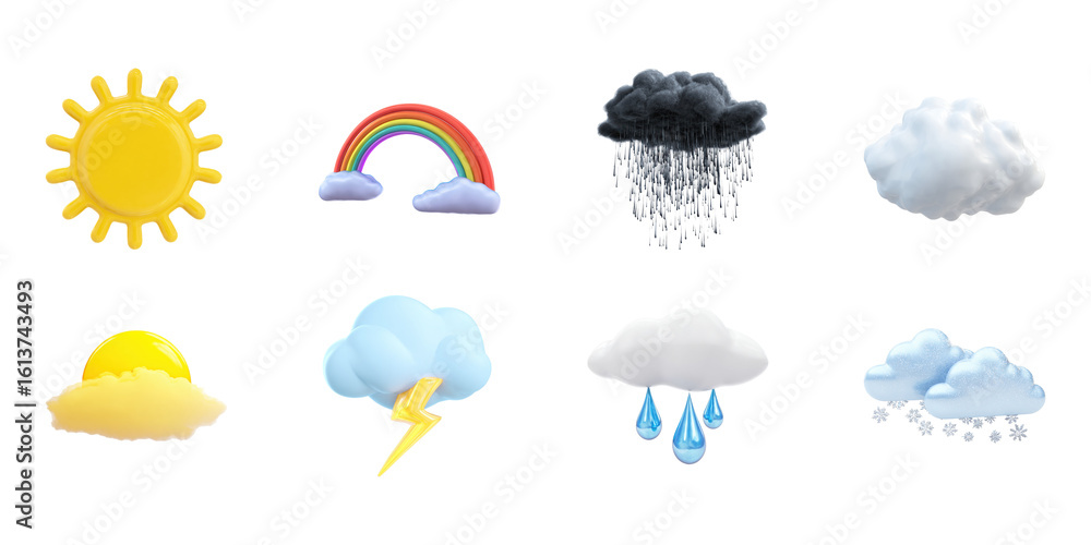 Poster weather icons set. meteorological symbols for forecasting and climate analysis collection isolated o