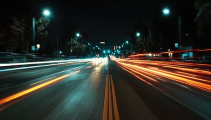 Naklejka premium Night city street lights trails