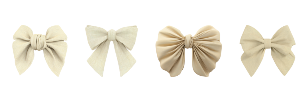 Elegant Beige Bow Collection Set. Fashion Accessories And Gift Wrapping Design Isolated On Transparent Background