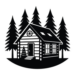 Log Cabin House in The Woods vector art