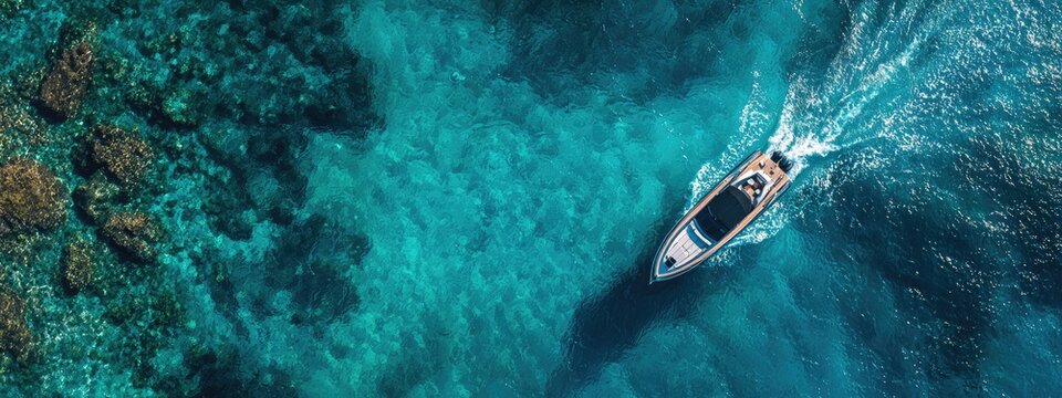 High-angle view of a boat on turquoise water