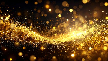 Abstract gold particles floating on dark background with bokeh light