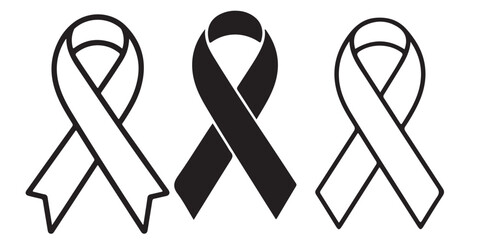Breast cancer awareness Ribbon Icons silhouettes Set Black and White Line Art,