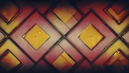Vibrant Vintage Geometric Design With Rhombuses And Rectangles. Abstract Colorful Pattern with Rustic Texture and Earthy Tones. Colorful Widescreen Background For Creative Web Projects.