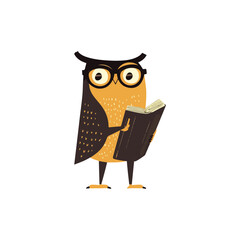 Cute Owl Reading a Book Vector Illustration Isolated on White Background Education Wisdom Knowledge Learning Concept Perfect for Childrens Books Logos and