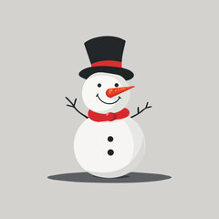 Happy Snowman with Top Hat and Red Scarf Vector Illustration for Christmas and Winter Holiday Designs