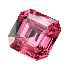 3D Render of a Radiant-Cut Pink Tourmaline Gemstone with Sparkle on Transparent Background

