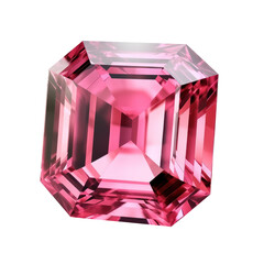 3D Render of a Radiant-Cut Pink Tourmaline Gemstone with Sparkle on Transparent Background

