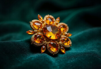 Naklejka premium Vintage Floral Brooch with Orange Citrine Gems