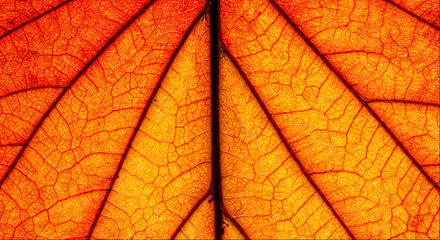 Textured orange and yellow autumn leaves showcasing intricate vein patterns under natural light