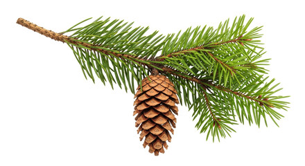 Isolated Spruce Branch with Cone