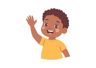 Happy African American boy waving hand vector illustration isolated on white background concept for print web design banner poster sticker card and textile