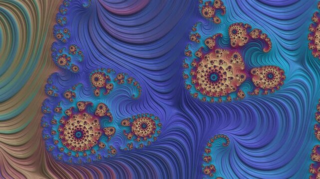 Slow  fractal spiral with swirling abstract patterns and deep earthy colors in endless motion