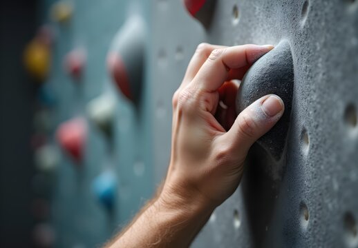 Rock Climbing Grip on Indoor Wall