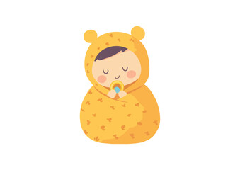 Cute Baby Wrapped in Yellow Blanket with Pacifier Vector Illustration Isolated on White Background Perfect for Baby Products Nursery Decor Greeting Cards