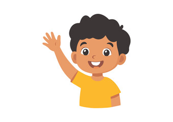Happy Boy Waving Hand Cartoon Character Isolated on White Background Friendly Child Greeting Gesture Vector Illustration Ideal for Childrens Books Educational