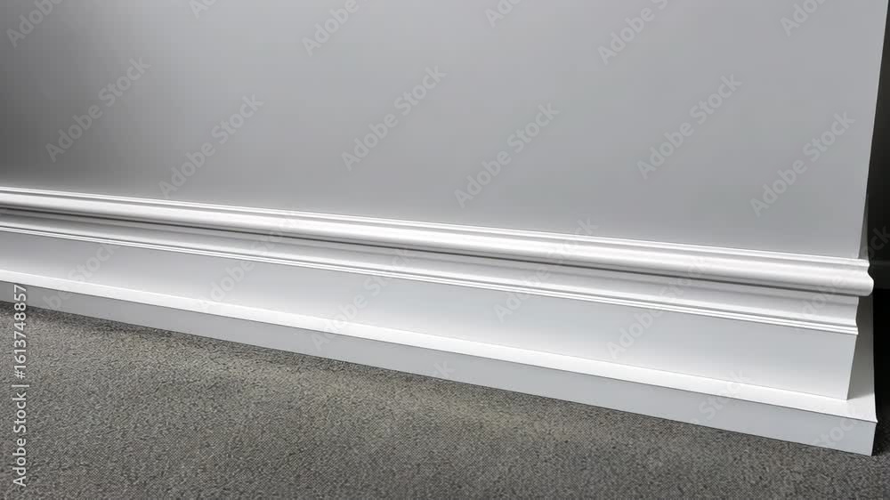 Poster stylish corner and baseboard highlight the seamless integration of design elements in a sophisticate