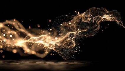 Obraz premium Golden particles swirl on a dark background