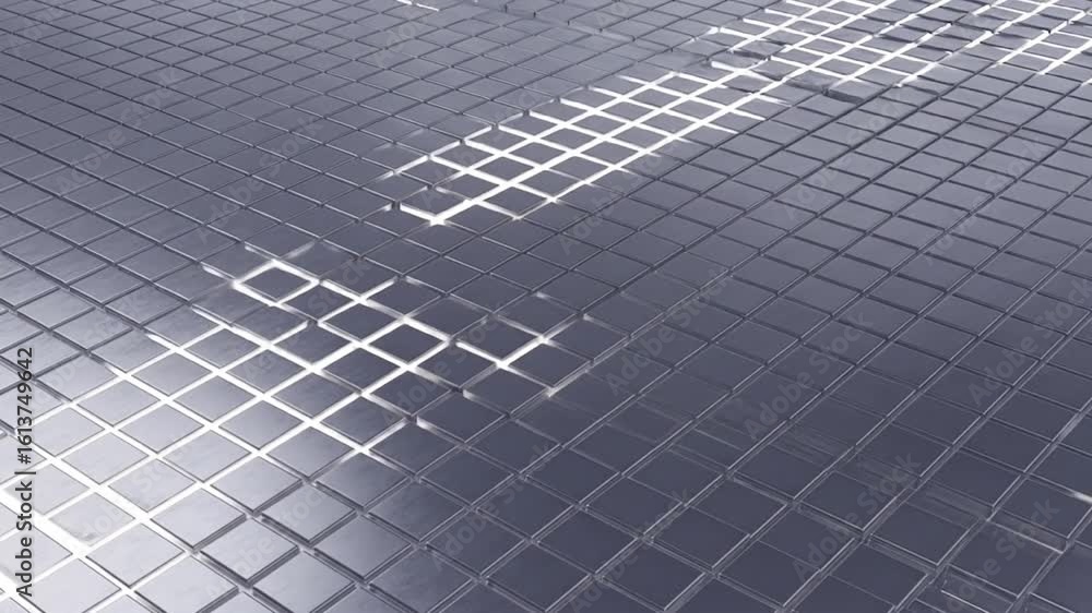 Poster metallic cubes rising: abstract 3d animation with dynamic light and shadow