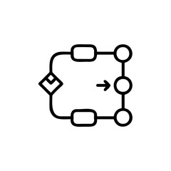 Line art flowchart icon with diamond circles on diagram process