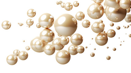 Cream Color Akoya Pearls on Clean Transparent Background Isolated

