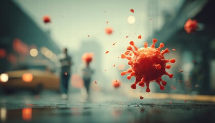Red Virus Model with People Walking in Urban Environment