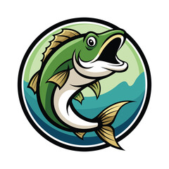Fototapeta premium Leaping Green Fish Logo Design for Fishing Brands on White Background