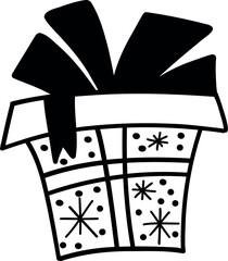 Funny Christmas gift box. Christmas, New year concept. Cute Hand drawn illustration