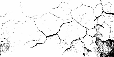  black and white dust and cracked concrete wall Texture pattern design element white background.