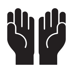 Two Hands Open in Prayer or Supplication Silhouette vector icons.