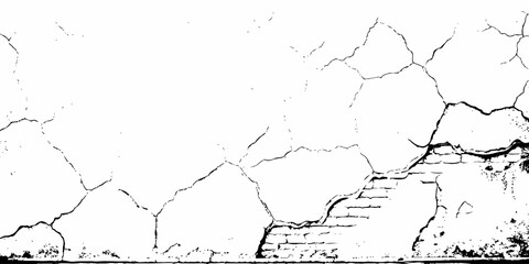  black and white dust and cracked concrete wall Texture pattern design element white background.