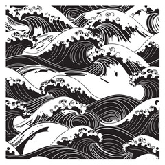Set of oriental wave vector illustration. Japan wave. Linear style.