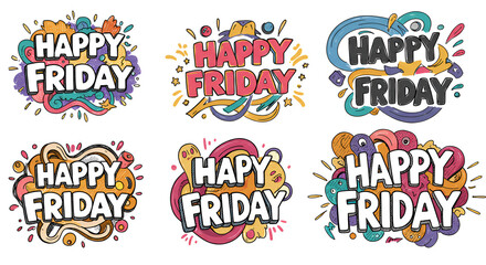 Fototapeta premium Colorful and vibrant Happy Friday illustrations for social media posts and marketing campaigns