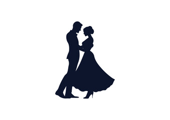 Silhouette of romantic couple dancing man and woman, wedding dance vector illustration isolated on white background concept for wedding invitation card, save