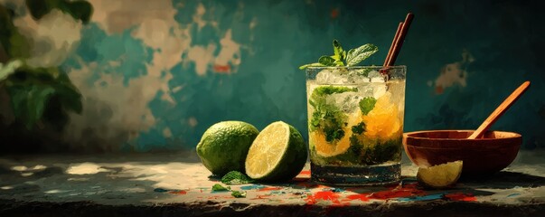 Refreshing Mint Lime Cocktail with Fresh Ingredients and Natural Light