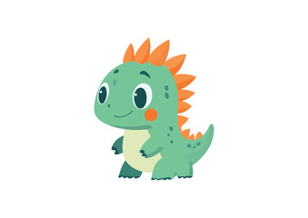 Cute Green Baby Dinosaur with Orange Crest Vector Illustration Isolated on White Background Perfect for Childrens Books, Clothing, Greeting Cards, Nursery Decor
