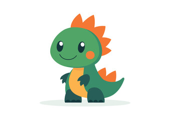 Cute Green and Orange Friendly Dinosaur Vector Illustration Isolated on White Background Perfect for Kids Designs, Wall Art, and Educational Resources