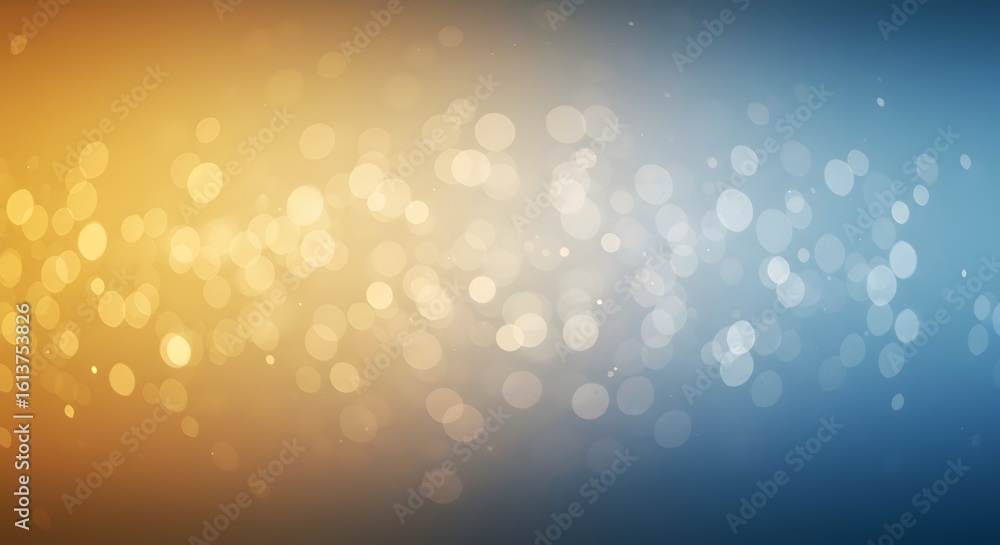 Poster abstract background with blurred bokeh lights transitioning from warm gold to cool blue tones, creat