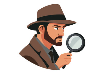 Detective with Magnifying Glass Vector Illustration Isolated on White Background Perfect for Detective Agencies Security Companies and Investigation Services