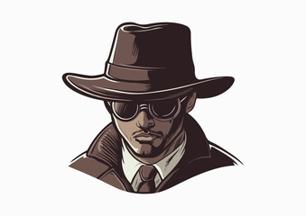 Portrait of serious man in hat and sunglasses vector illustration isolated on white background suitable for logo mascot t-shirt and poster design