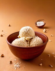 Fototapeta premium Coconut jaggery ice cream in a matte clay bowl