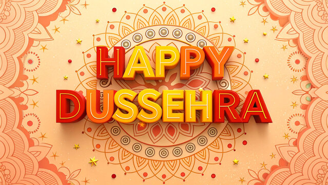 Happy Dussehra 3D Text with Mandala Background