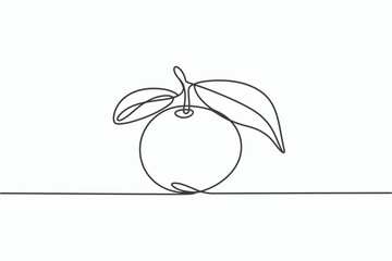 Single line drawing of an apple with leaves isolated on white background