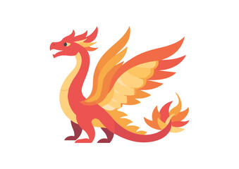 Fiery Flying Dragon Vector Illustration Isolated on White Background Mythical Creature Design for Fantasy Games Books and Merchandise