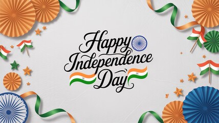 Happy Independence Day India Celebration Banner with National Colors