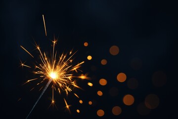 christmas Sparkler Flame on Deep Blue Night Background