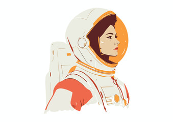 Profile of a female astronaut in spacesuit looking away vector illustration isolated on white background concept for print web design banner poster sticker and